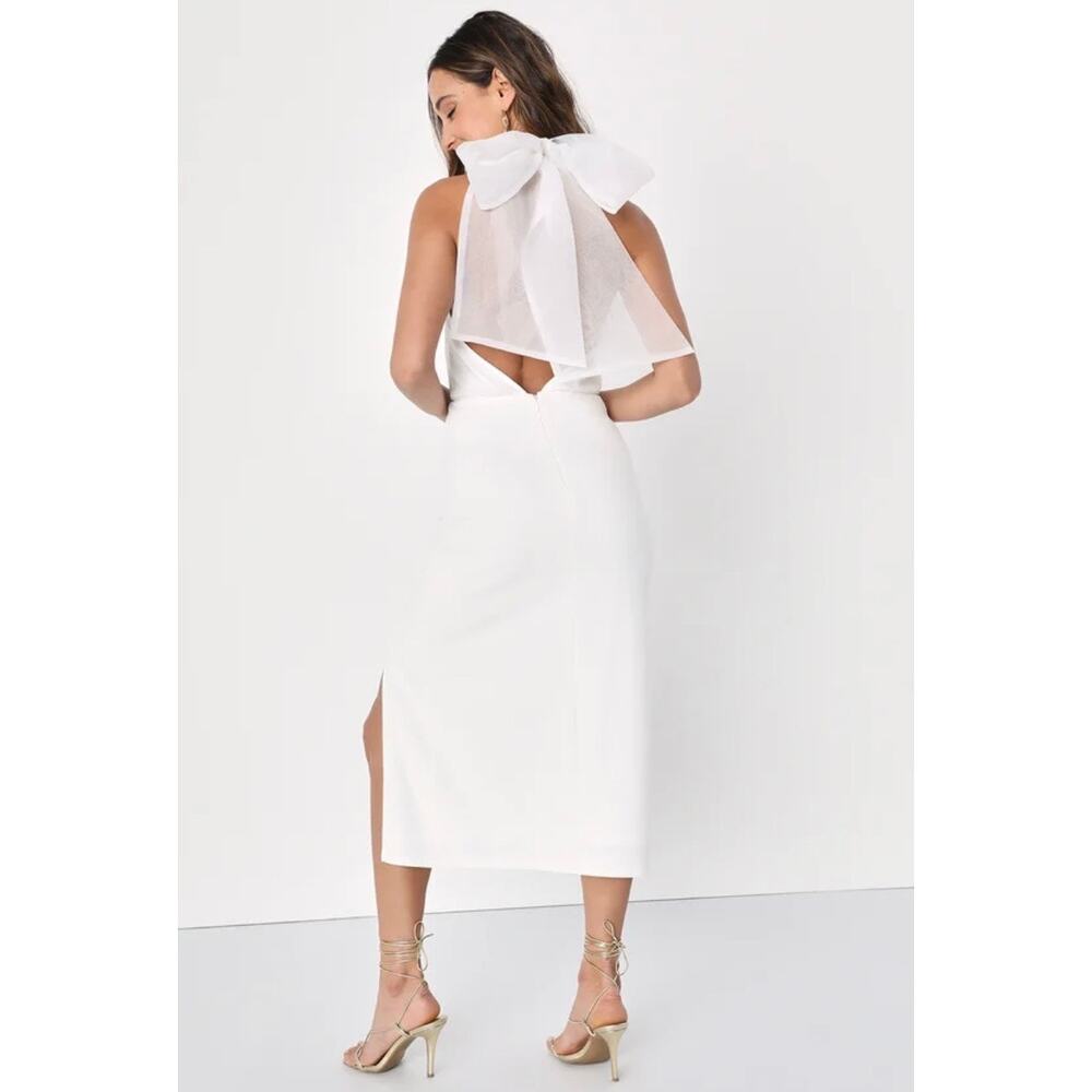 New Lulus Glamorous White Organza Halter Bodycon Midi Dress Size XS MSRP $79